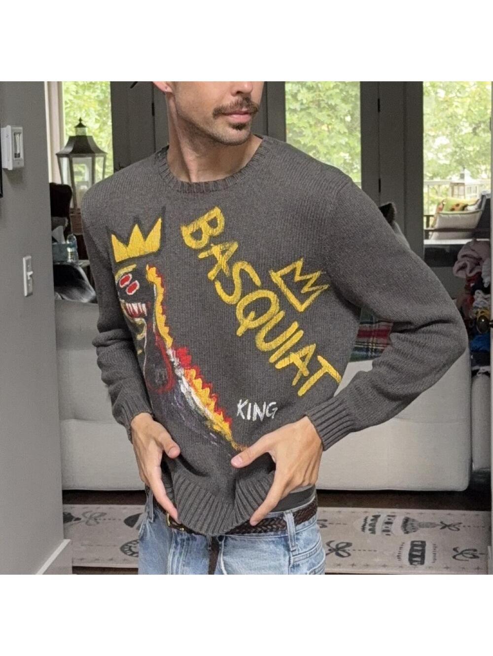 🦖 ONE OF ONE Hand-Painted Polo Ralph Lauren Inspired Art Sweater